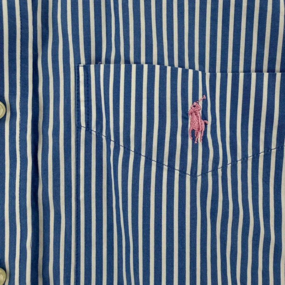 Polo Ralph Lauren Shirt Mens Large‎ Blue Striped Long Sleeve Button Down Custom